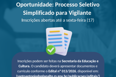 Processo Seletivo Simplificado para Vigilante: Inscrições abertas até a sexta-feira (17)