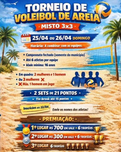 Vem aí o Torneio de Voleibol de Areia Misto 3×3!