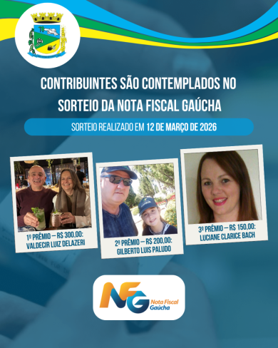 Contribuintes de Santo Antônio do Planalto são contemplados no sorteio da Nota Fiscal Gaúcha