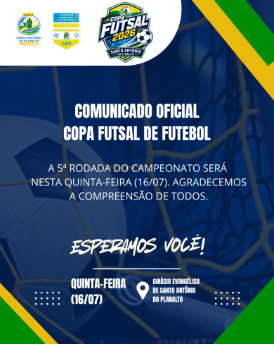 5ª rodada da Copa Futsal é remarcada para quinta-feira, dia 16 de julho
