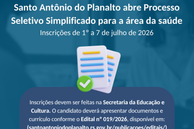 Santo Antônio do Planalto abre Processo Seletivo Simplificado para a área da saúde