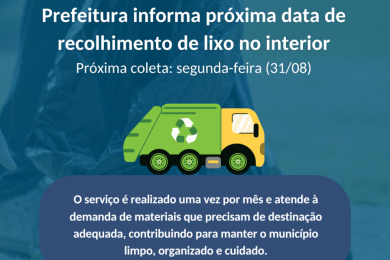 Prefeitura informa próxima data de recolhimento de lixo no interior