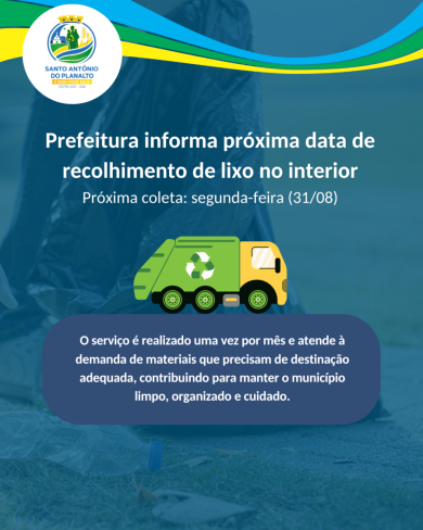 Prefeitura informa próxima data de recolhimento de lixo no interior