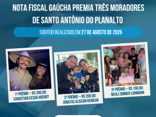 Nota Fiscal Gaúcha premia três moradores de Santo Antônio do Planalto em sorteio de agosto