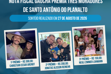 Nota Fiscal Gaúcha premia três moradores de Santo Antônio do Planalto em sorteio de agosto