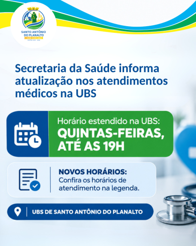 Secretaria de Saúde informa atualização nos atendimentos médicos em Santo Antônio do Planalto